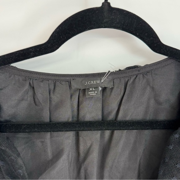 J. Crew Black Swiss Dot Witchy Dark Academia Collared Flare Sleeve Top - Picture 4 of 5